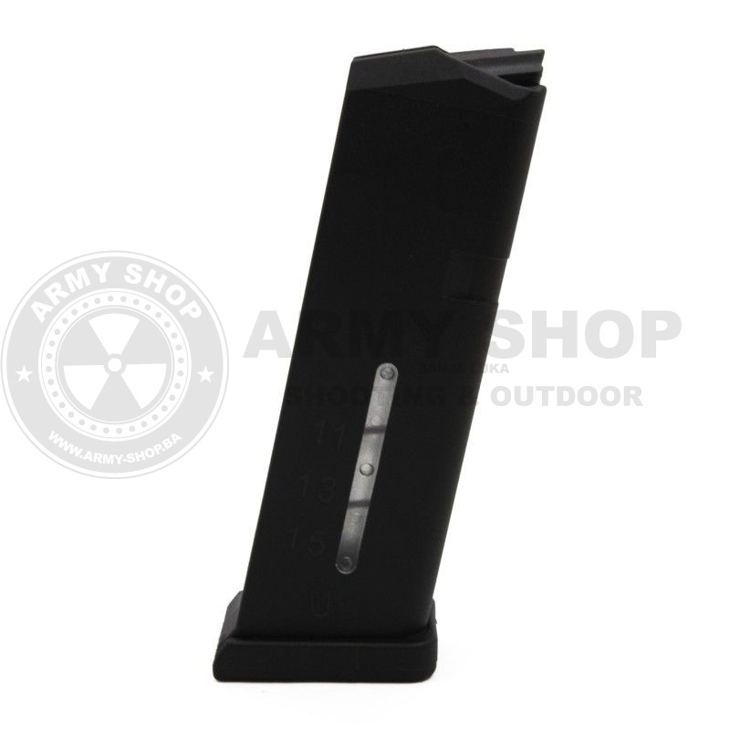 Glock M19 Magazine 9mm 15rds with side window. Weapon type: Glock 19, 26 Glock M19 Magazine 9mm 15rds with side window. Weapon type: Glock 19, 26