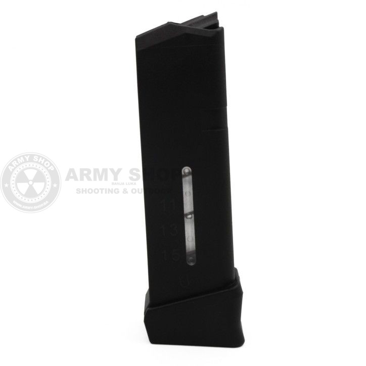 Glock M19 Magazine 9mm 15+2rds with side window. Weapon type: Glock 19, 26 Glock M19 Magazine 9mm 15+2rds with side window. Weapon type: Glock 19, 26