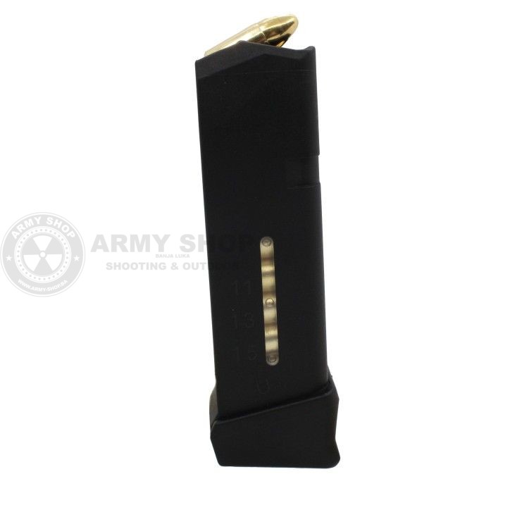 Glock M19 Magazine 9mm 15+2rds with side window. Weapon type: Glock 19, 26 Glock M19 Magazine 9mm 15+2rds with side window. Weapon type: Glock 19, 26