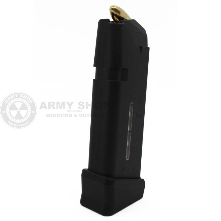 Glock M19 Magazine 9mm 15+2rds with side window. Weapon type: Glock 19, 26 Glock M19 Magazine 9mm 15+2rds with side window. Weapon type: Glock 19, 26