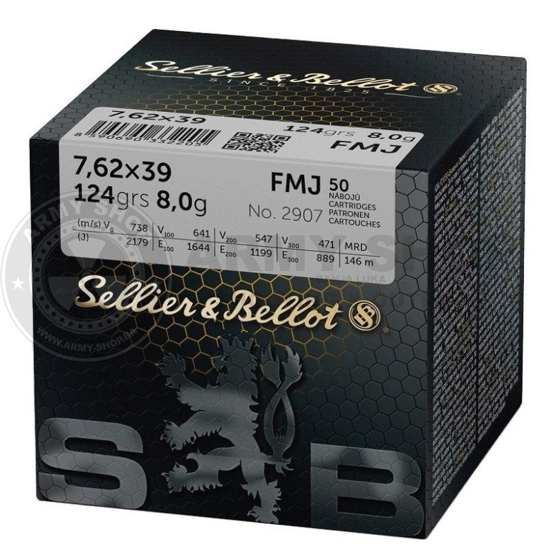 Metak Sellier Bellot 7.62x39 FMJ 8g 124grs. 50kom Metak Sellier Bellot 7.62x39 FMJ 8g 124grs. 50kom