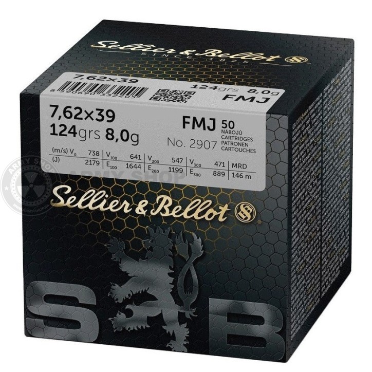 Metak Sellier Bellot 7.62x39 FMJ 8g 124grs. 50kom Metak Sellier Bellot 7.62x39 FMJ 8g 124grs. 50kom
